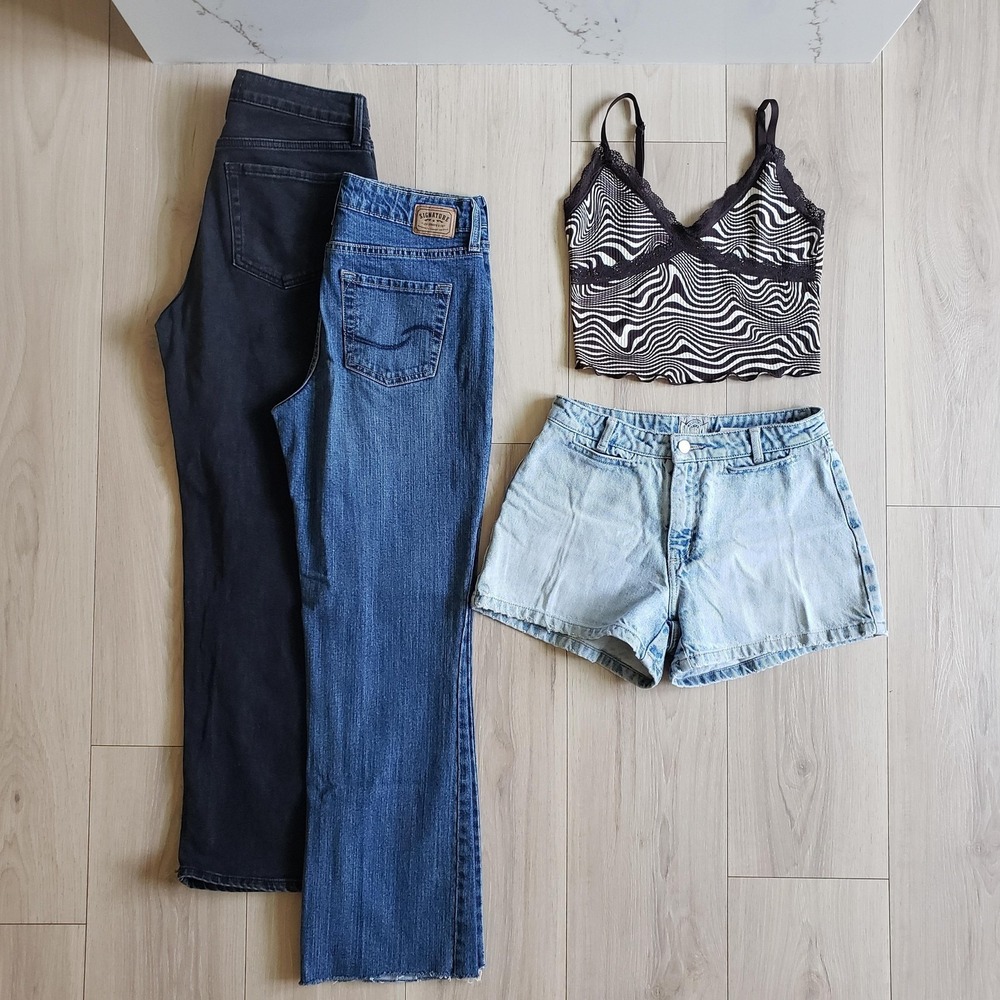 Y2K Jeans Bundle Womens 4 Mid Rise Bootcut Stretch Denim Point Blank Shorts